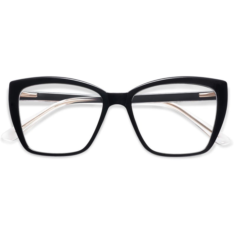 AMOMOMA Trendy TR90 Oversized Blue Light Reading Glasses WomenStylish Square Cat Eye Glasses AM6031C1 with Black Frame 10 x